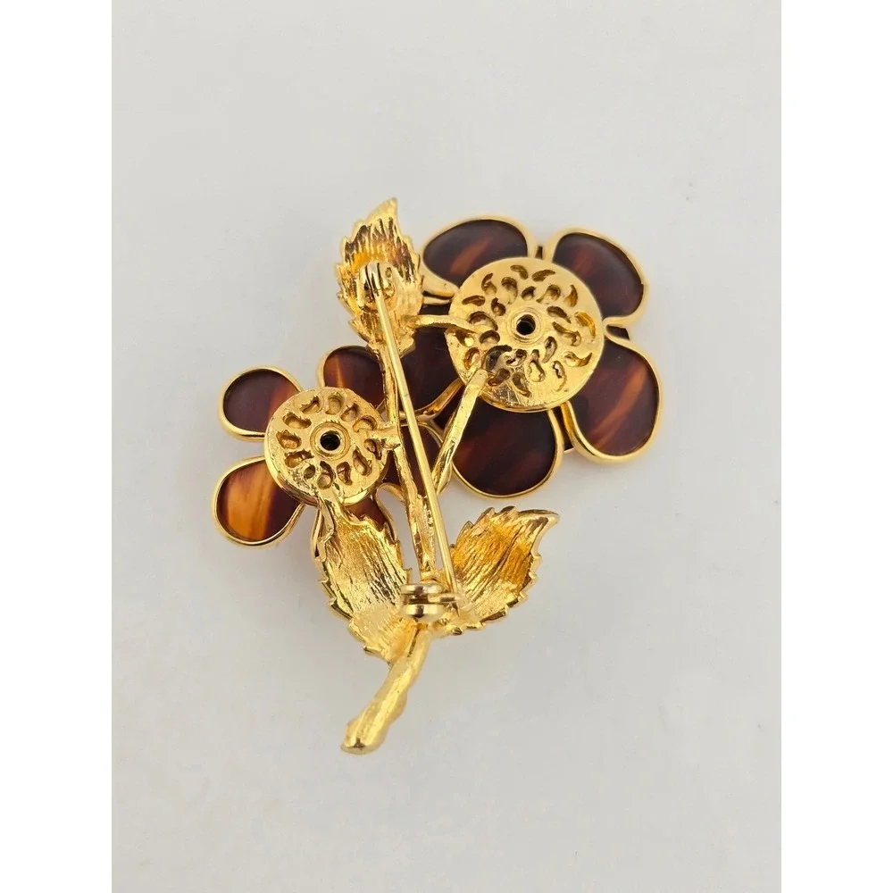 Vintage Gripoix Faux Tortoise Shell Floral Brooch